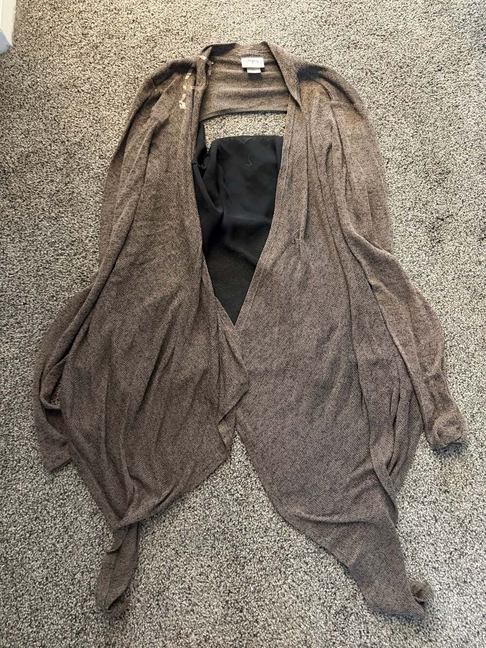 daytrip Women's Brown Open Front Layered Cardigan with Black Chiffon